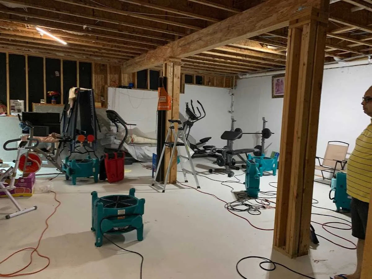 Basement drying equipment setup for Contents Cleaning & Restoration in Cuyahoga Falls